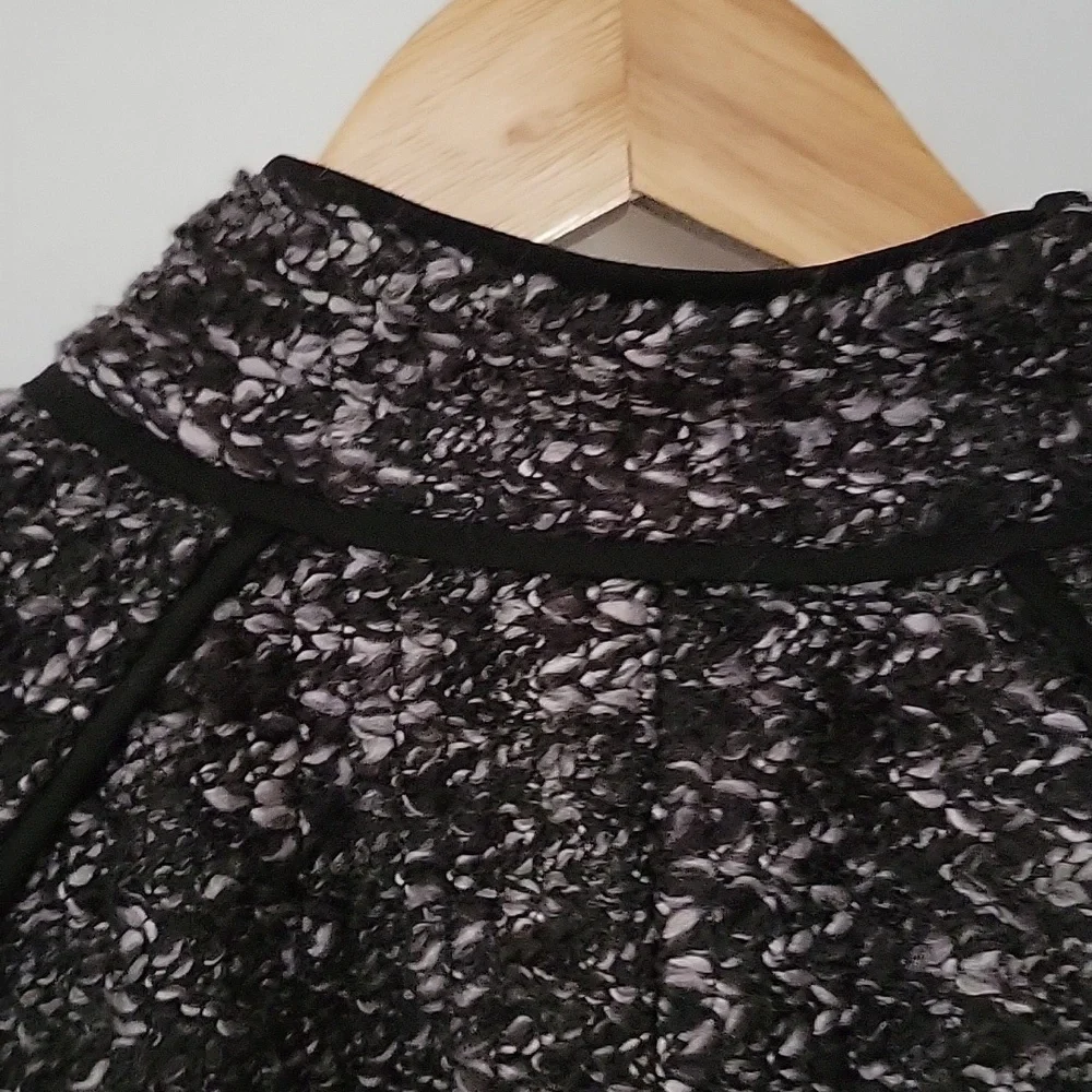 Sandro Sportswear Tweed Boucle Jacket Hidden Button Black  White Mockneck Funnel - Picture 11 of 14